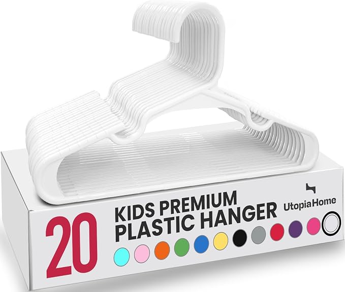 Utopia Home Kids Hangers 20 Pack – 11.5 Inch Baby Closet Hangers White | Plastic baby hangers | Fits children's & infant clothes | Gentle on delicate garments by UTOPIAHOME