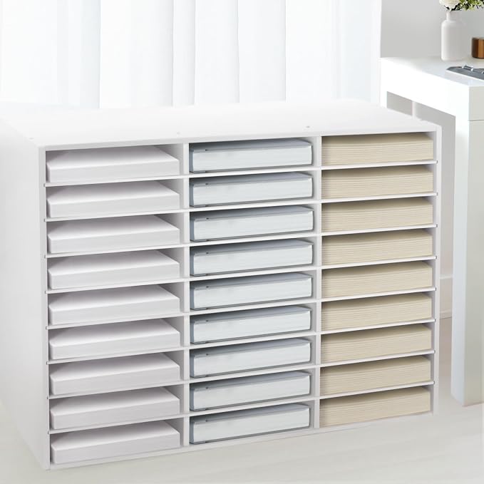 SONGWAY Desk Paper Storage Organizer - Literature Organizer, 27 Compartments Classroom Mailbox with Adjustable Shelves, Desktop File Sorter, Paper and Mail Organizer for Home Office School, White - Image 7