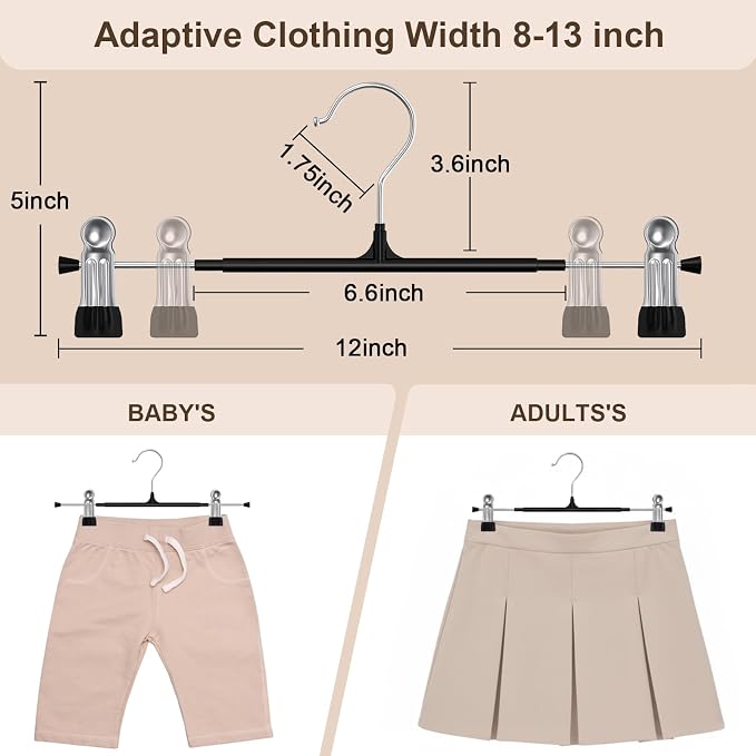 POZEAN Pants Hangers with Clips for Women 30 Pack, 12Inch Adjustable Heavy Duty Skirt Hangers, Space Saving Non-Slip Shorts Jeans Trousers Clothes Hangers, Black - Image 4