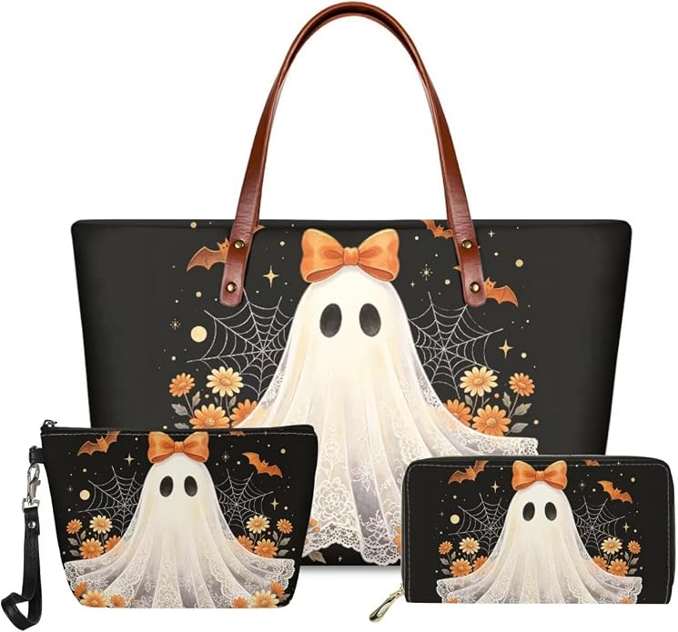 GIFTPUZZ Women Top Handle Bags Handbags with Zipper Leather Wallet Cash Card Phone Holder and Makeup Bag Set 3pcs - Image 3