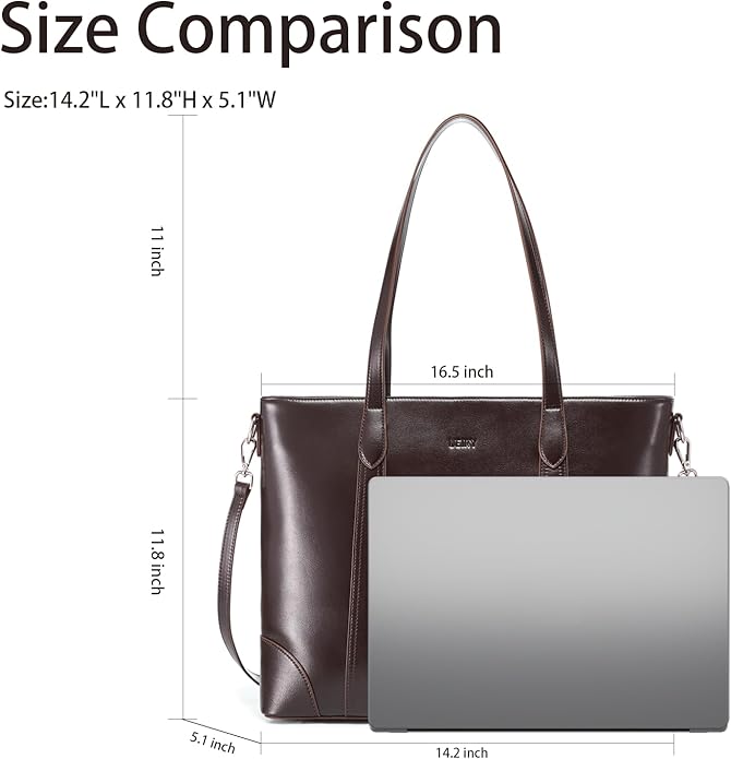 Genuine Leather Tote Bag for Women, Large Tote Purses with Zipper | Large capacity and multiple pockets, Quality leather with adjustable strap, Vintage design for work or travel - Image 3