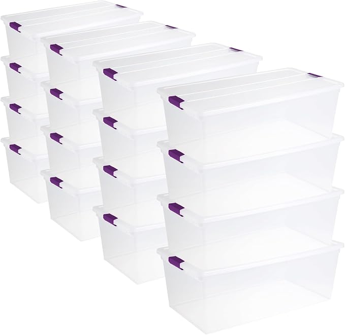 Sterilite 16-Pack 110 Quart ClearView Latch Box, Stackable Organizer Bins with Latching Lids - Clear Plastic Organization Containers for Closet, Bedroom, Shelving Units and Everyday Home Storage by Sterilite