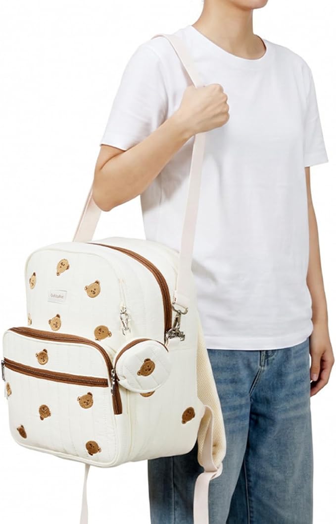 Large Diaper Bag Backpack with Changing Pad, Insulated Bottle Pockets, Travel & Hospital Bag for Mom & Dad (Small - Beige Bears) - Image 5