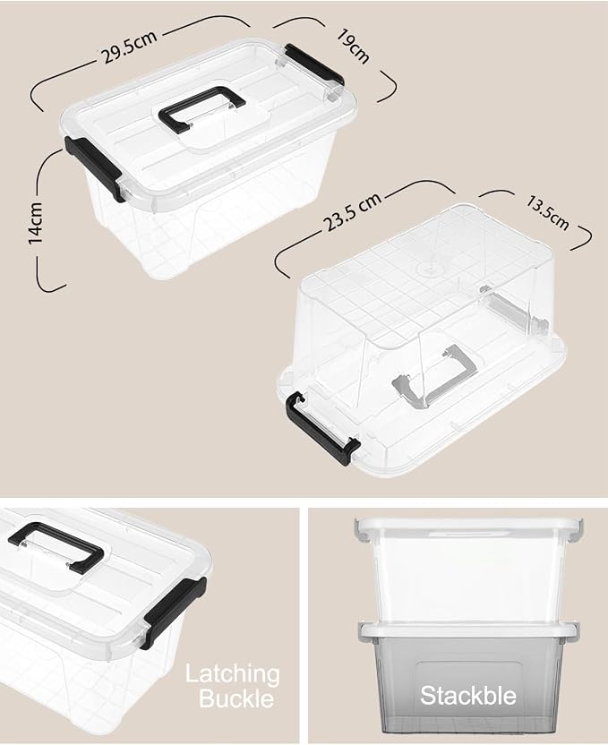 NUMIFUN Plastic Storage Bins With Lids 6 Pack Storage Organizer Bins, 7 Quart Stackable Storage Bins with Lids and Black Handle Buckle Easy for Home Office Organization, White - Image 2