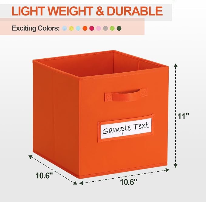 Fabric storage cubes (8 Pack) 11 Inch Cube Storage Bin, cube organizer bins with 8 Labels Window Cards & a Pen, Foldable cube organizer bins and Storage Box, Orange - Image 2