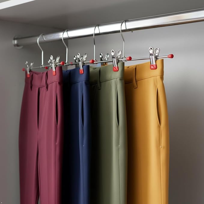 Mawa by Reston Lloyd Space-Saving Clothes Hanger for Pants and Skirts with Two Non-Slip Clips, Style K/30D, 12-Inch, Set of 12, Red - Image 8