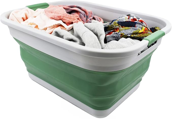 SAMMART 36L (9.5 gallon) Collapsible Plastic Laundry Basket - Foldable Pop Up Storage Container/Organizer - Portable Washing Tub - Space Saving Hamper/Basket (Grey/Dark Sea Green (Set of 2)) - Image 6