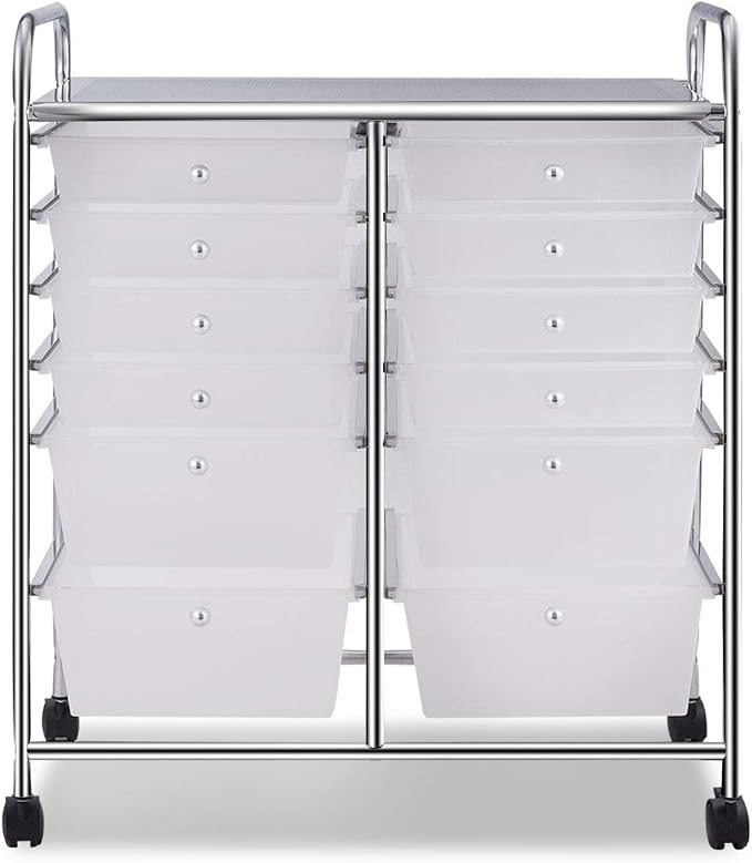 Giantex 12 Drawer Rolling Storage Cart Tools Scrapbook Paper Office School Organizer (White) - Image 8