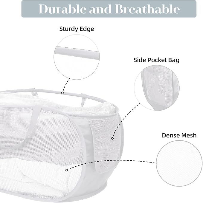 4 Pack Collapsible Laundry Baskets, Foldable Laundry Basket with Pocket, Durable Mesh Pop Up Hampers, Reinforced Handles Dirty Clothes Hamper for Laundry, Bedroom, Bathroom, Dorm, Travel or Camping - Image 4