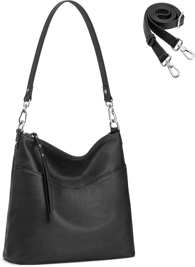 S-ZONE Leather Purses for Women Tote Shoulder Crossbody Bag 2 Straps | Top Grain Leather, Soft, Medium, Bucket Hobo Handbag, Multi Pockets, Vintage Casual, Travel Eveyday Work - Image 7