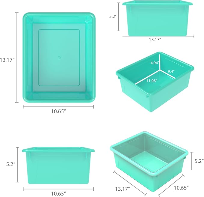 Storex Letter Size Deep Storage Tray – Organizer Bin for Classroom, Office and Home, Teal, 5-Pack (62529U05C) - Image 6