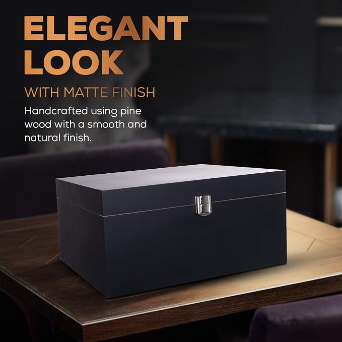 Large Wooden Storage Memory Gift Decorative Box with Hinged Lid (Black) - Image 6