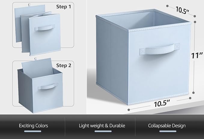 Sorbus Storage Cubes - 11 Inch Foldable Fabric Baskets for Organizing Pantry, Closet, Shelf, Toy Box, Cubby - 6 Collapsible Cloth Cube Storage Bins for Home, Nursery, Playroom, Bedroom (Pastel Blue) - Image 3