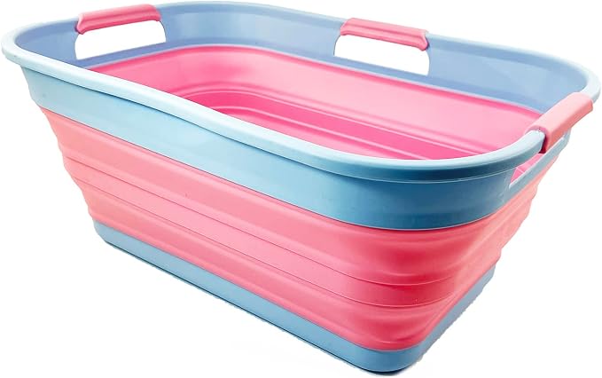 SAMMART 21L (5.5 Galloons) Collapsible Plastic Storge Basket - Foldable Pop Up Storage Container/Organizer - Portable Washing Tub - Space Saving Hamper/Basket (Cool Blue/Maglia Rosa) by SAMMART
