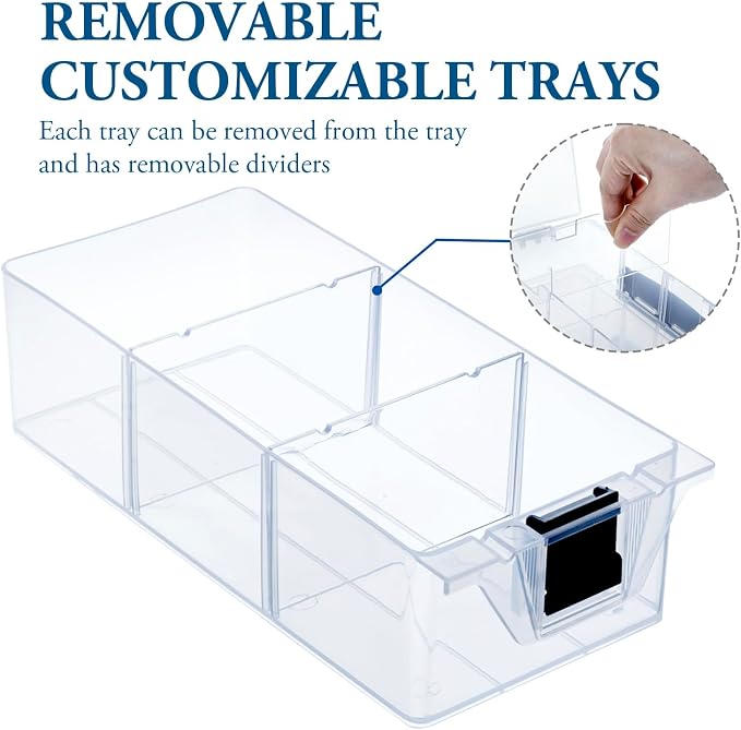 MyGift Single Add-on Tray for 11 Inch Clear Arts and Crafts Stackable Storage Box, Sewing Supplies Storage Organizer Case Accessory Optional Tray with Black Accents, 3 Drawers and Removable Dividers - Image 3