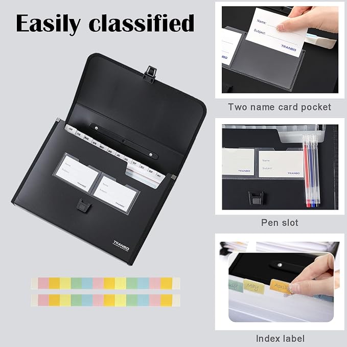 25 Pockets Letter Size/A4 Accordion File Organizer with Handle, TRANBO Expanding File Folder, Expandable Document Paper Organizer for Travel School Office - 1 Pack - Image 3