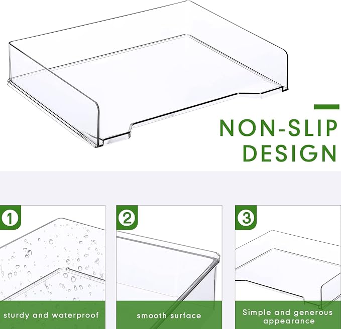 DoubleFill 4 Pcs Stackable Letter Tray Plastic Paper Tray, Clear | 13 x 9.5 x 2.6 In, Rectangular, Paper Holder, File Tray for Desktop Office Desk Drawers - Image 3
