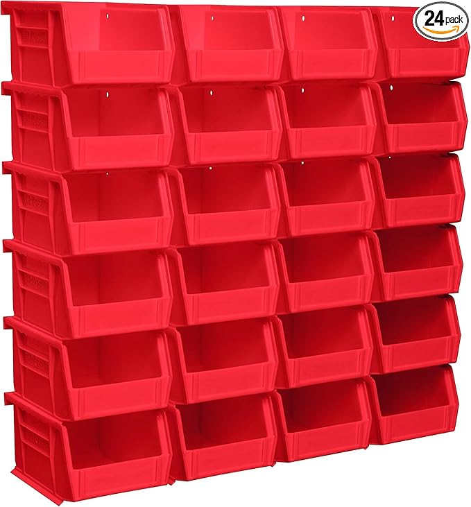 Akro-Mils 30210 AkroBins Plastic Storage Bins, 5"x4"x3", Red, 24-Pack | Space-Saving Stackable Bins for Garage, Pantry, Craft Organization by Akro-Mils