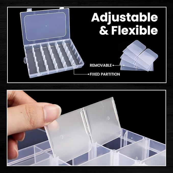 Budreu 8pack 36 Grids Plastic Clear Organizer Box bead Storage Containers with Adjustable Dividers for Craft Jewelry Fishing Tackles Parts Storage with 8 Sheets Label Stickers - Image 3