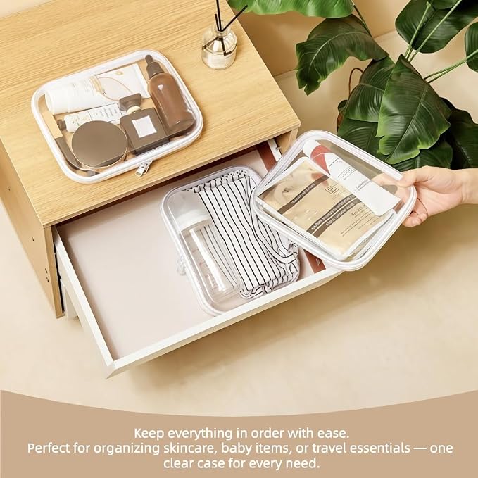 3-PCS Medium Clear Hard Shell Zipper Pouches, Clear Zipper Bags (3M, Green) | Hard Case Pouches for Purse & Diaper Bag Organizer, Travel Essentials, Clear Storage Bags, and Travel Zipper Container - Image 8