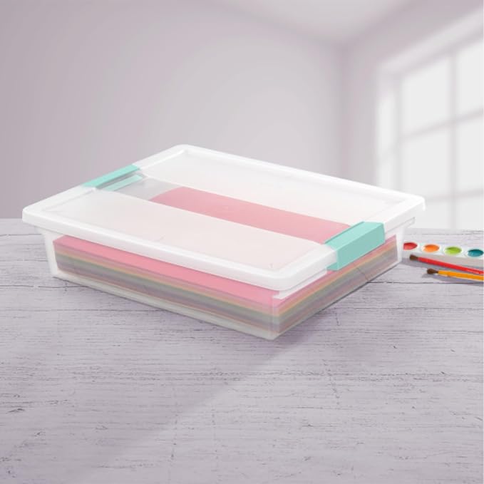 Sterilite Clip Box, Stackable Small Storage Bin with Latching Lid, Plastic Container to Organize Office, Crafts, Clear Base and Lid, Large, 1-Pack | Plastic Container to Organize Office, Crafts, Clear Base and Lid, Large, 1-Pack - Image 3