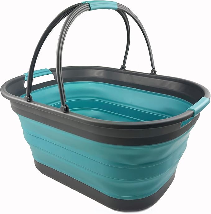 SAMMART 38L (10 Gallons) Collapsible Plastic Laundry Basket - Foldable Storage Container/Organizer - Portable Washing Tub - Space Saving Laundry Hamper (Grey/Crystal Blue) by SAMMART