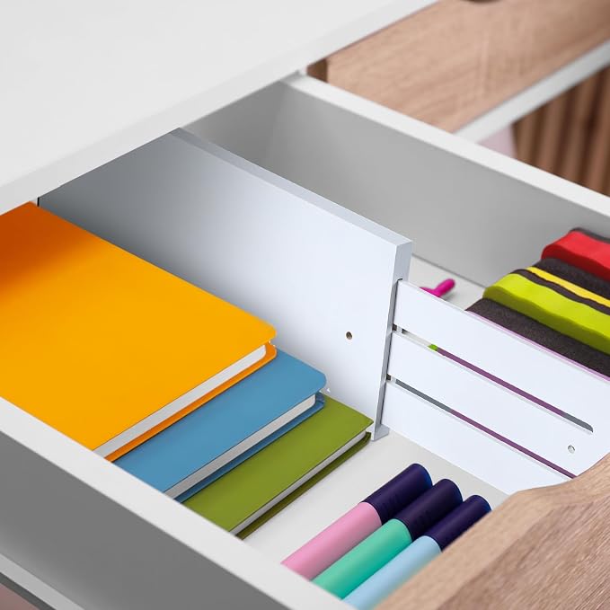 DoubleFill 4 Pcs Deep Bamboo Drawer Dividers, Deep Kitchen Dresser Drawer Organizer with Spring Loaded for Clothes, Adjustable Expandable from 15-22 Inch(6 Inch,White) - Image 6