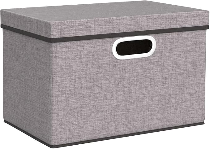 Foldable Storage Boxes with Lids [3-Pack] Linen Fabric Collapsible Storage Bins Organizer Containers Baskets Cube with Cover for Home Bedroom Closet Office Nursery (14.9x9.8x9.8) - Image 3
