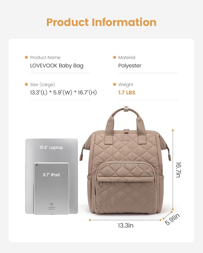 LOVEVOOK Diaper Bag Backpack, Baby Bag for Girl Boy with Changing Pad, Diaper Backpack for Mom Dad with Stroller Buckles - Image 9