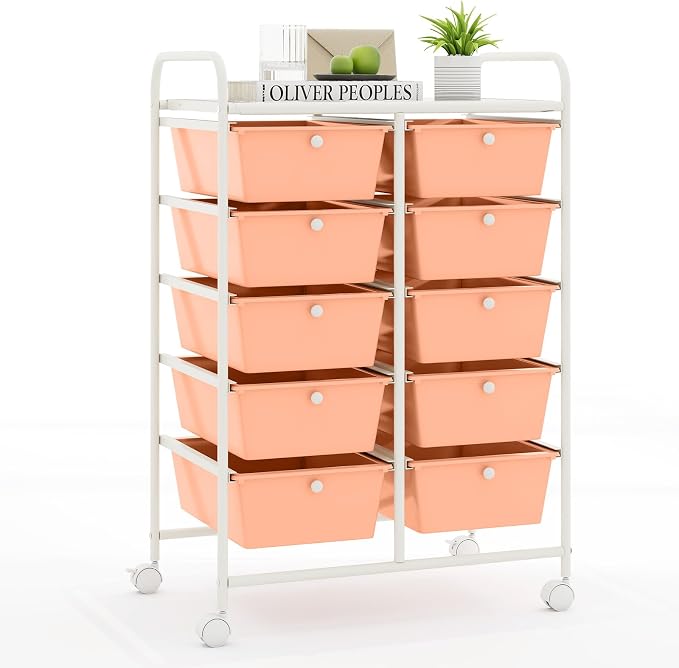 RELAX4LIFE 10-Drawer Rolling Storage Cart - Mobile Craft Art Supply Storage Organizer for Tool Scrapbook Paper Salon, Office School Classroom Teacher Rolling Cart with Drawers, Utility Cart on Wheels by RELAX4LIFE