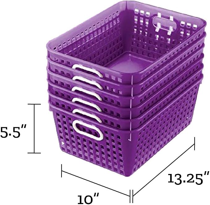 Really Good Stuff Large Plastic Book Baskets, 13.25" by 10" by 5.5"-12-Pack | Purple, Classroom Library Organizer, Storage, Multi-Purpose Organizer Basket - Image 7