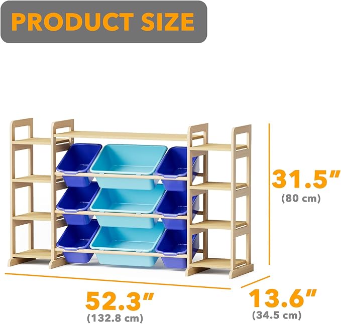 SpaceAid Large Toy Storage Organizer 9 Shelves 9 Bins, Toy Organizers Storage Bookshelf, Kids Bin Shelf Toys Box Bookcase for Bedroom Playroom Organization Room Decor, Blue and Navy Blue - Image 2