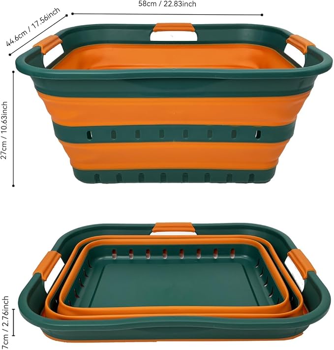 SAMMART 42L (11 gallons) Set of 2 Plastic Foldable Storage Basket/Container - Collapsible, Space Saving and Portable Laundry Hamper, Ideal for Home, Travel, Dorm (2, Teal Green/Autumn leaf) - Image 3