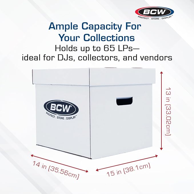 BCW Vinyl Record Storage Boxes – 5 Pack | Holds 65 LPs Each | Stackable Vinyl Record Storage Box with Reinforced Bottom & Handles | Archival Record Organizer for 12-Inch Albums, DJs & Collectors - Image 3