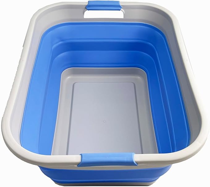 SAMMART 41L (10.8 gallon) Collapsible Plastic Laundry Basket - Foldable Pop Up Storage Container/Organizer - Portable Washing Tub - Space Saving (Grey/Little Boy Blue, Rectangular) by SAMMART