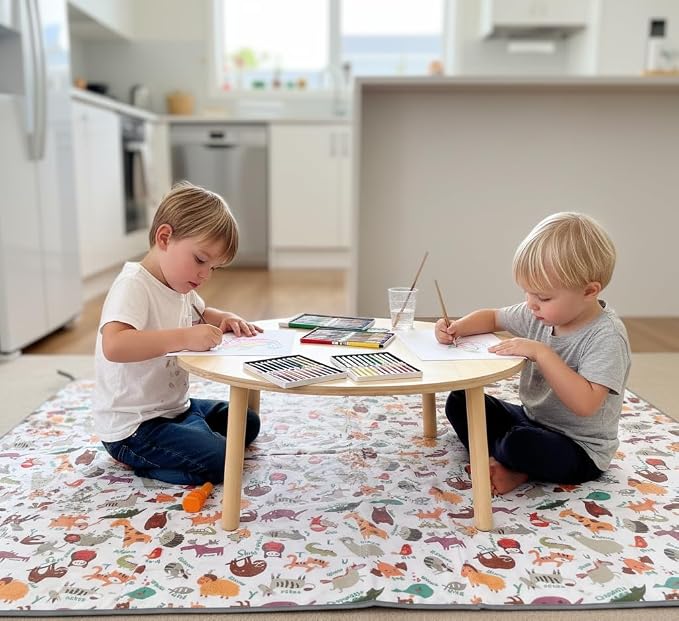 Waterproof High Chair Splat Mat – Machine Washable Floor & Table Protector for Baby Feeding, Art & Crafts, Outdoor Use (Zoo, 57x83 Inch) - Image 3