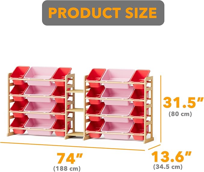 SpaceAid Large Toy Storage Organizer with 24 Bins and 3 Shelves, Toy Organizers Storage Bookshelf, Kids Bin Shelf Box Bookcase for Bedroom Playroom Organization Room Decor, Red and Pink - Image 2