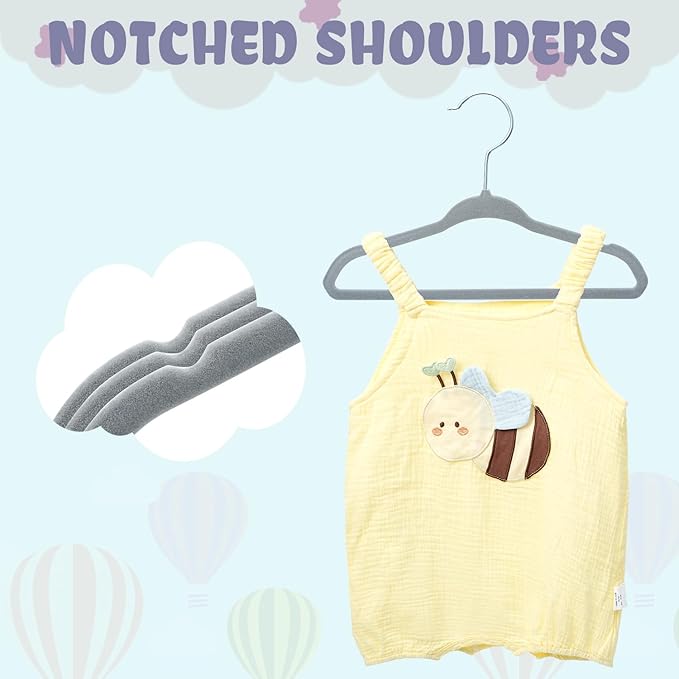 BAGAIL 50 Pack Kids Velvet Hangers 11 Inches Children's Clothes Hangers Non-Slip Baby Hangers for Infant/Toddler (Grey) - Image 5