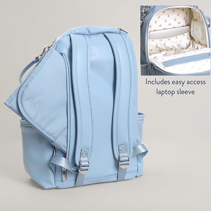 Itzy Ritzy Boss Plus Large Diaper Bag Backpack with 19 Pockets (Teddy Blue) | Includes 2 Insulated Bottle Pockets, Changing Pad, Stroller Clips, Comfortable Padded Straps, Easy-to Clean, Travel-Ready - Image 9