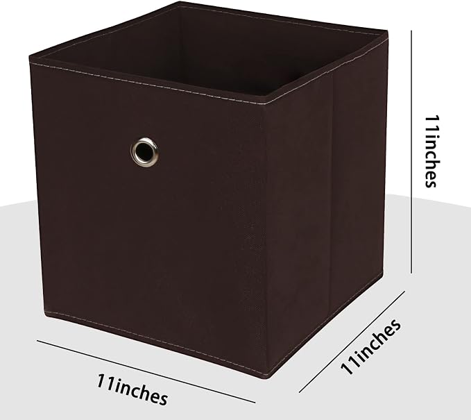 Foldable Storage Cubes Bins ,11 Inch Cloth Storage Cube Fabric Storage Box Cubes Organizer Baskets with Dual Handles for Home Organizer Set of 6 (Brown) - Image 2