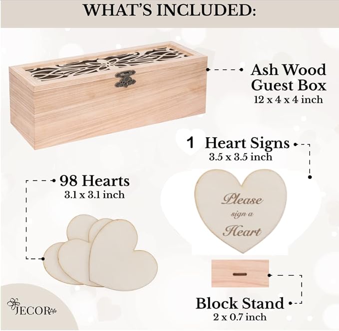 Alternative Guest Book Box - Wedding Guest Book Alternative - Pattern | - 98 Large Wooden Hearts - Baby Shower, Bridal Shower, Anniversary, Birthday, Retirement, Funeral Guest Book Alternatives - Image 3