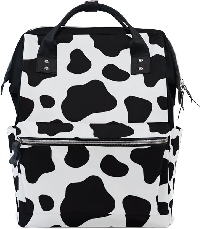Large Capacity Baby Diaper Bag Cow Print Durable Multi Function Travel Backpack by DERLONKAJE