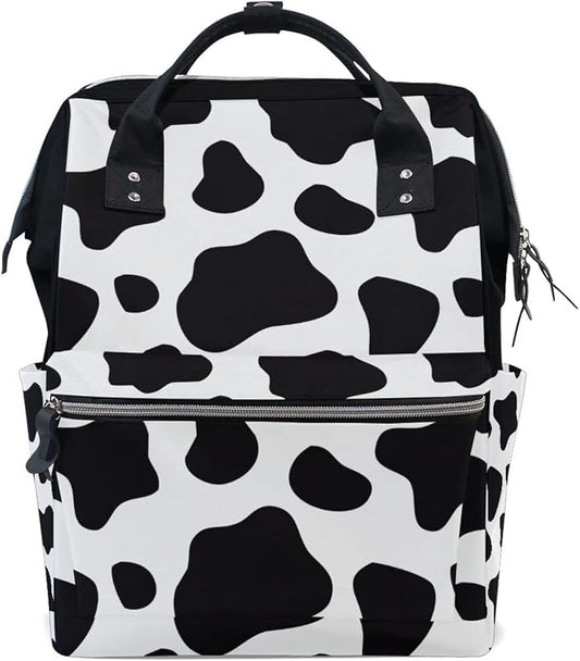 Large Capacity Baby Diaper Bag Cow Print Durable Multi Function Travel Backpack by DERLONKAJE