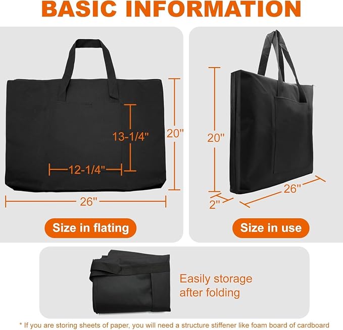 Cupohus Extra Large Waterproof Art Portfolio Tote Bag, 37'' x 49'' for 36'' x 48'' Black Light Weight Carrying Storage Case For Poster, Sketching, and Drawing - Image 3
