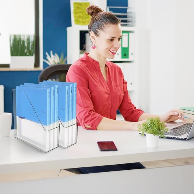 4Pcs Clear Acrylic Magazine File Holder Desktop Storage Organizer | Clear acrylic plastic bins for documents desktop sorter organizer for home office school desktop supplies. - Image 6