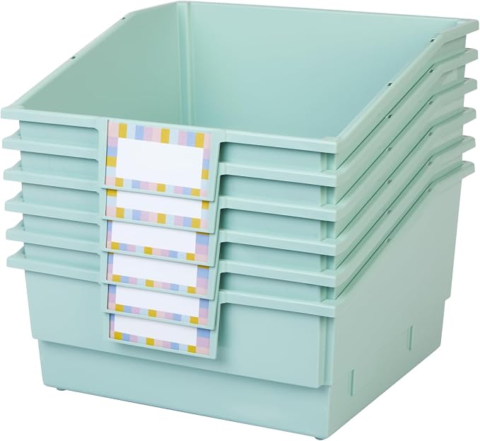 Really Good Stuff Picture Book Classroom Library Bins with Dividers, 6-Pack | Mint Green, 13.5 in W x 13.5 in D x 7.75 in - Image 3
