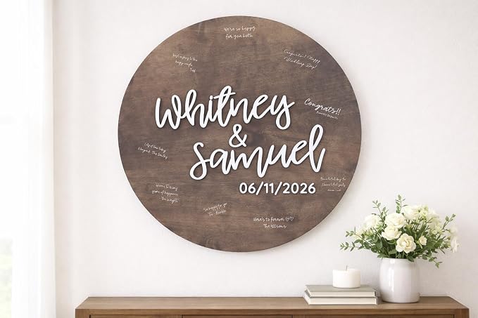 Personalized Round Guest Book Alternative Sign, Unique Guest Book Sign, Custom Alternative Guest Book, Wooden Guest Book, Wedding Ceremony Guestbook Sign (Design 10) - Image 7