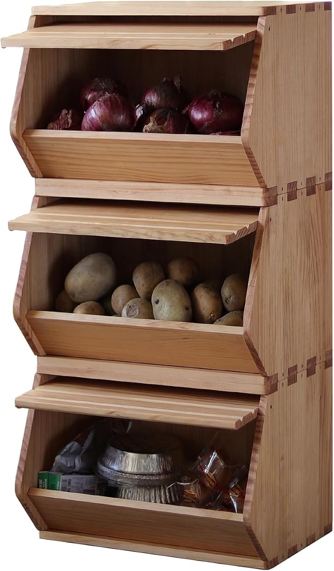 Stackable Solid Wood Storage Chests,Bins with Lids,Modular Wooden Multi-use Box,Closet Storage Organizers,Hall Entryway Cabinet,Drawers,Potato,Onion,Bread,Classify by Items,15.5”W(1 Pack) - Image 8