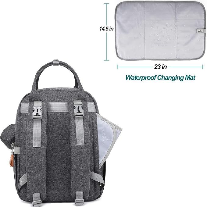 KAUKKO Baby Diaper Backpack Multifunction Travel Organizer with Stroller Straps Large Capacity and Durable (T1BLACK) (MDARK GRAY) - Image 8