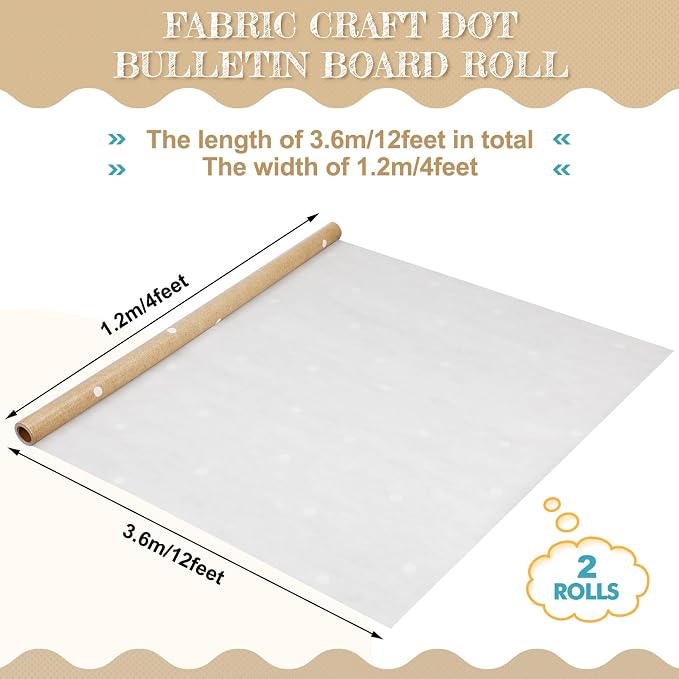 Kolldenn 2 Rolls Kraft Dot Bulletin Board Paper Roll 4 x 12 ft Polka Dots Fabric Extra Large Non Woven Brown White Waterproof Roll Fade Resistant for DIY Craft Drawing Painting Classroom Decor - Image 2